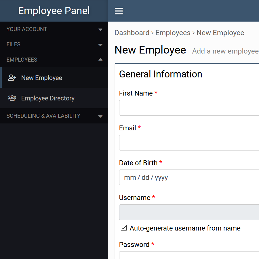 Employee panel developed for JSB Ventures, LLC